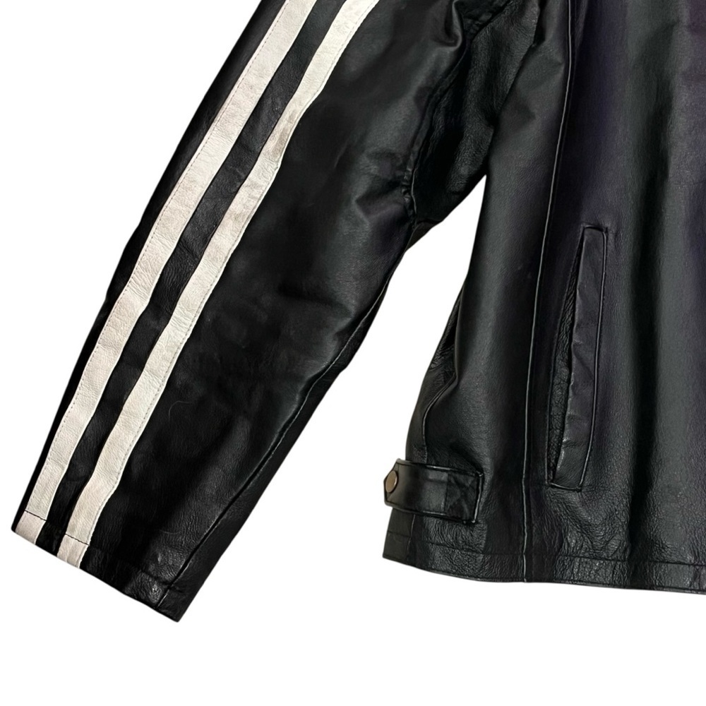 Y2K Max Rider Black Leather Moto Jacket – Racing Stripe – Size L - Picture 8 of 12